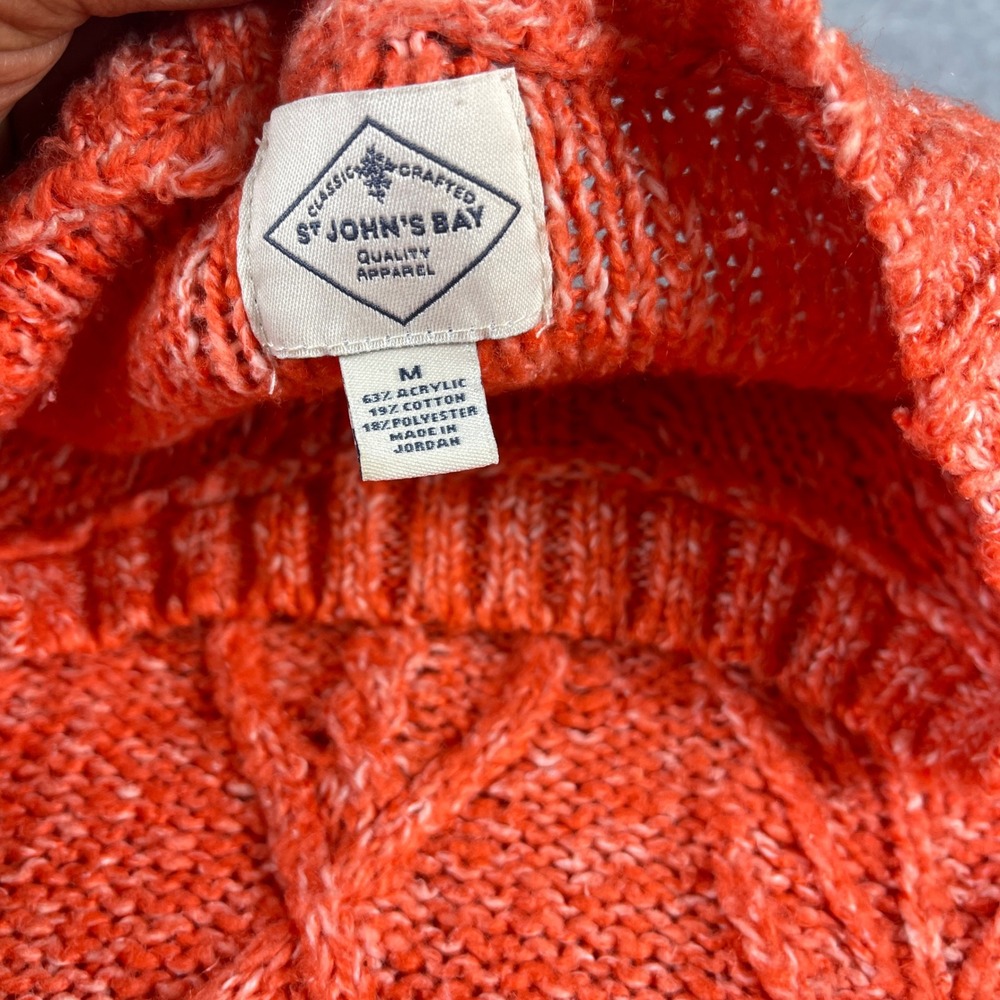 St Johns Bay Womens Orange Marled Cable Knit Sweater High Low Hem Size M - Picture 2 of 9